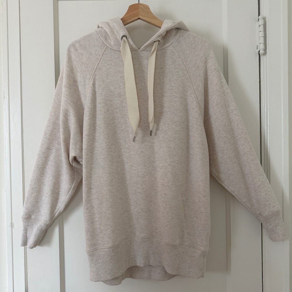 Aerie Oversized Raglan Hoodie Oatmeal Heather‎ Beige Longline Size XS